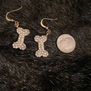 Gold-tone Rhinestone Dog Bone Earrings